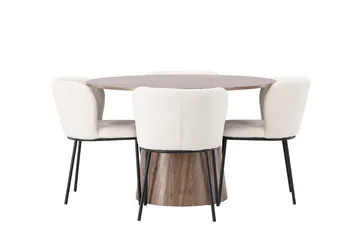 Lanzo Rund Matgrupp i Trä 120 cm med 4 Edina Stolar - Natur / Beige / Vit - Products - Möbler - Bord & matgrupp - Matgrupp