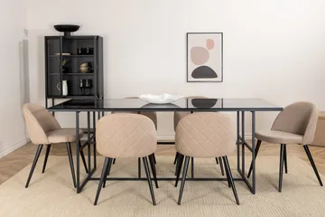 Leif Matgrupp 200 cm Rektangulär med 6 Velvet stolar - Beige - Products - Möbler - Bord & matgrupp - Matgrupp