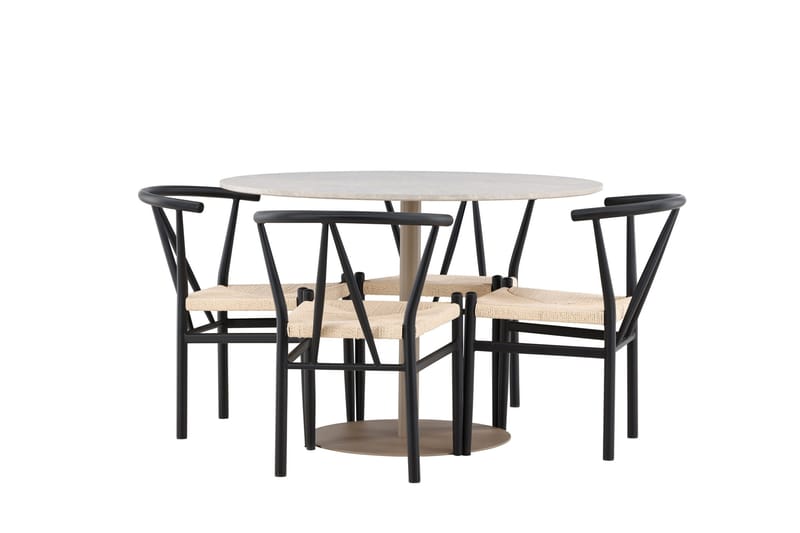 Lycke Matgrupp 110 cm Rund med 4 Alfons stolar - Beige/Svart - Products - Möbler - Bord & matgrupp - Matgrupp