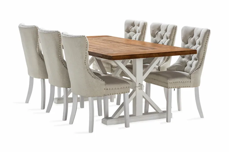 Lyon Förlängningsbar Matgrupp 200 cm inkl 6 Bergviken Stolar, Brun/Vit