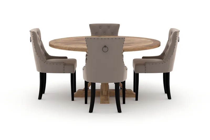 Lyon Matbord 150 cm Runt med 4st Viktoria Matstol - Brun - Products - Möbler - Bord & matgrupp - Matgrupp