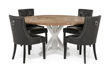 Lyon Matgrupp 150 cm Rund med 4 Tuva Fåtölj - Vintage Alm/Vit/Svart PU - Products - Möbler - Bord & matgrupp - Matgrupp