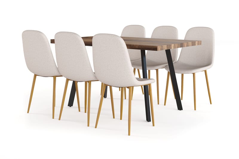 Marcelen Matbord Förlängningsbart med illäggsskiva +  6 st Nibe stol beige med ek ben, Brun/Beige