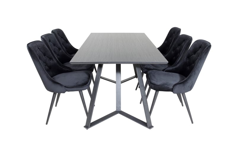 Marina Matgrupp 180 cm Rektangulär med 6 Velvet Deluxe stolar, Svart