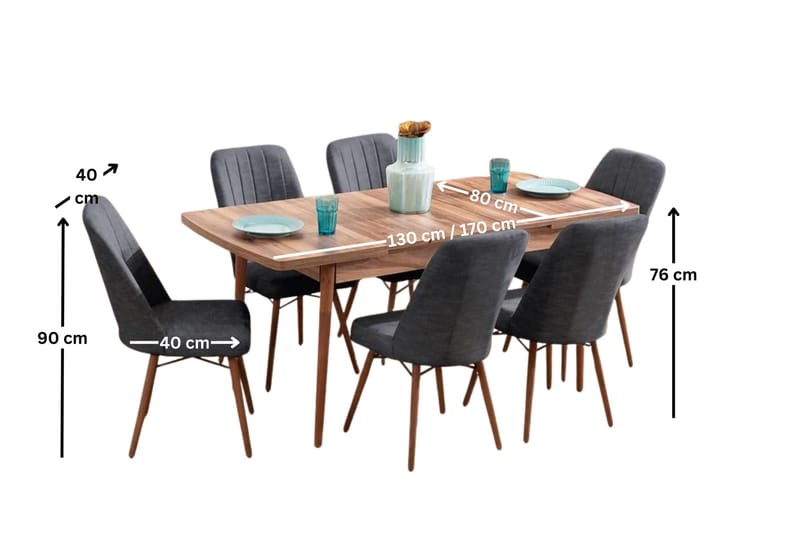Teral Matgrupp Förlängningsbar 130-170 cm med 6 Stolar - Products - Möbler - Bord & matgrupp - Matgrupp