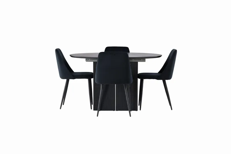 Matilda Matgrupp 130 cm Rund med 4 Night Stolar, Svart