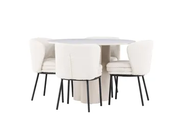 Olivia Matgrupp 110 cm Rund med 4 Agnes stolar - Beige/Vit - Products - Möbler - Bord & matgrupp - Matgrupp