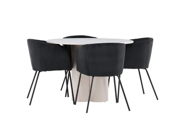 Olivia Matgrupp 110 cm Rund med 4 Berit stolar - Beige/Svart - Products - Möbler - Bord & matgrupp - Matgrupp