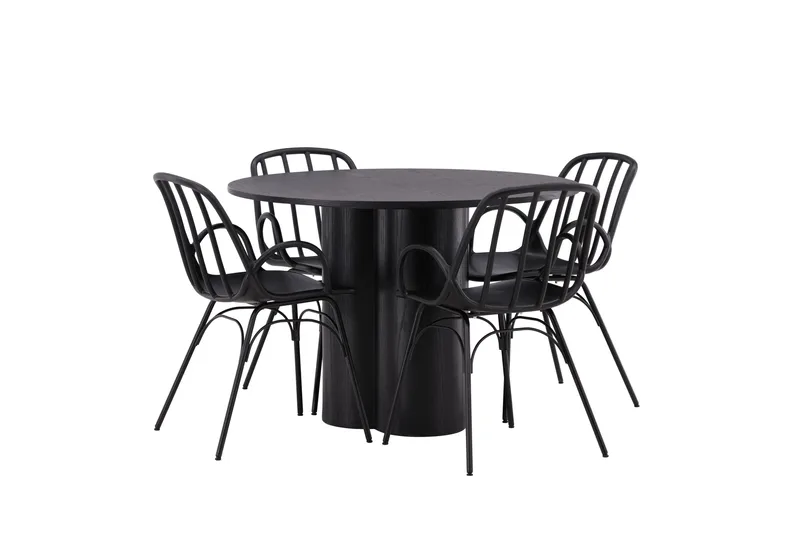 Olivia Matgrupp 110 cm Rund med 4 Dyrön Stolar - Svart - Products - Möbler - Bord & matgrupp - Matgrupp