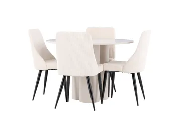 Olivia Matgrupp 110 cm Rund med 4 Leone stolar - Beige/Beige - Products - Möbler - Bord & matgrupp - Matgrupp