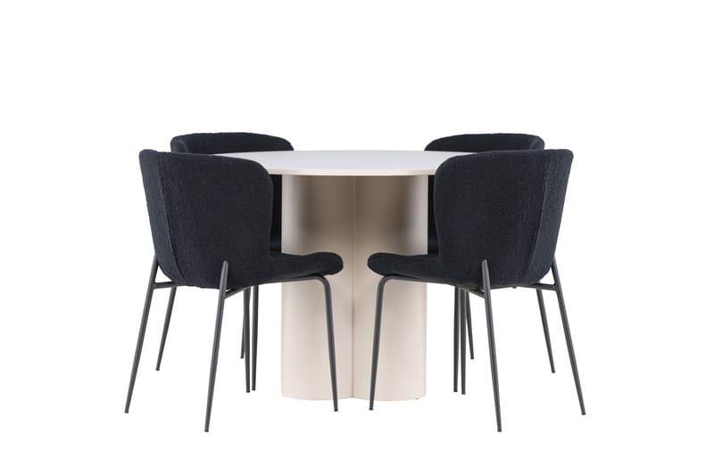 Olivia Matgrupp 110 cm Rund med 4 Modesto stolar - Beige/Svart - Products - Möbler - Bord & matgrupp - Matgrupp