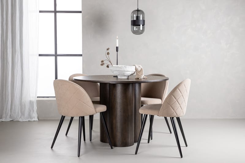 Olivia Matgrupp 110 cm Rund med 4 Velvet stolar - Beige - Products - Möbler - Bord & matgrupp - Matgrupp
