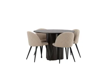 Olivia Matgrupp 110 cm Rund med 4 Velvet stolar - Beige - Products - Möbler - Bord & matgrupp - Matgrupp