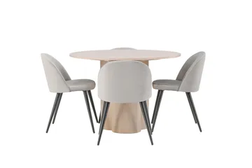 Olivia Matgrupp 110 cm Rund med 4 Velvet stolar, Whitewash