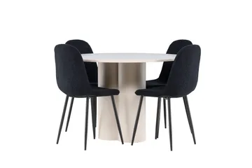 Olivia Matgrupp 110 cm Rund med 4 Polar stolar - Beige/Svart - Products - Möbler - Bord & matgrupp - Matgrupp