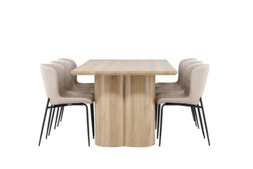 Olivia Matgrupp 210 cm Rektangulär med 6 Modesto stolar - Whitewash/Beige - Products - Möbler - Bord & matgrupp - Matgrupp