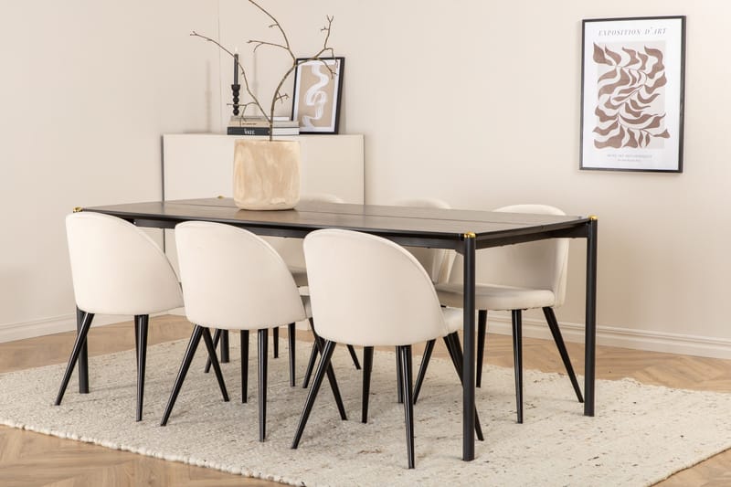 Pelle Matgrupp 190 cm Rektangulär med 6 Velvet stolar - Beige - Products - Möbler - Bord & matgrupp - Matgrupp