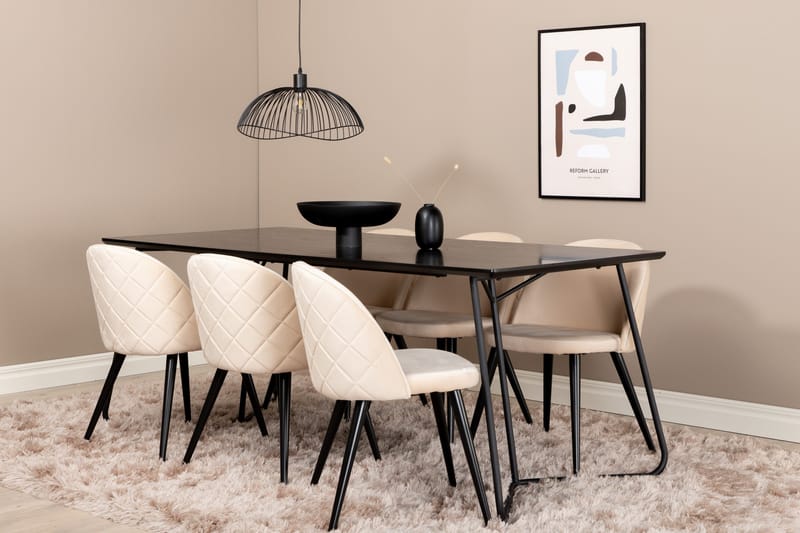 Petra Matgrupp 190 cm Rektangulär med 6 Velvet stolar - Svart - Products - Möbler - Bord & matgrupp - Matgrupp
