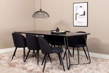 Petra Matgrupp 190 cm Rektangulär med 6 Velvet stolar - Svart - Products - Möbler - Bord & matgrupp - Matgrupp