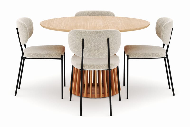 Peyra Matbord 120 cm Rund med 4 Gemmiano Stolar - Natur - Products - Möbler - Bord & matgrupp - Matgrupp