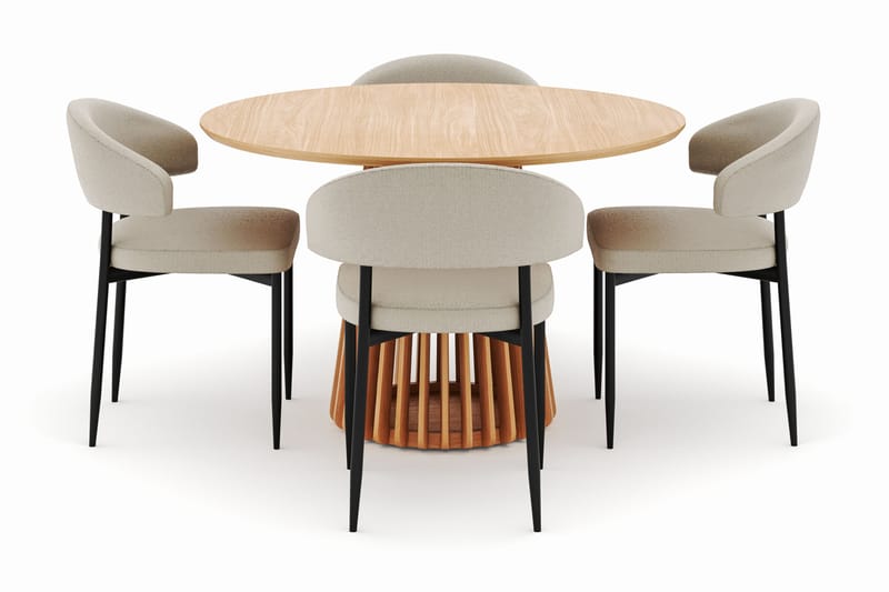 Peyra Matbord 120 cm Rund med 4 Sawako Stolar - Natur - Products - Möbler - Bord & matgrupp - Matgrupp