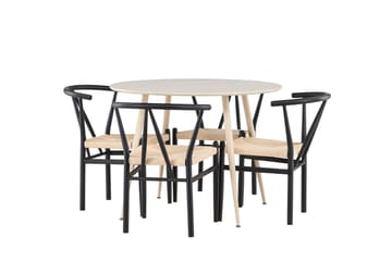 Plaza Matgrupp 100 cm Rund med 4 Alfons stolar - Whitewash/Svart - Products - Möbler - Bord & matgrupp - Matgrupp