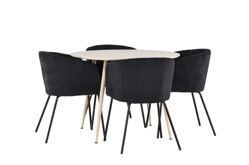 Plaza Matgrupp 100 cm Rund med 4 Berit stolar - Whitewash/Svart - Products - Möbler - Bord & matgrupp - Matgrupp