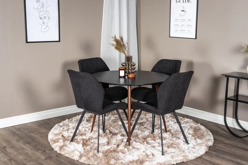 Plaza Matgrupp 100 cm Rund med 4 Gemma stolar - Svart - Products - Möbler - Bord & matgrupp - Matgrupp