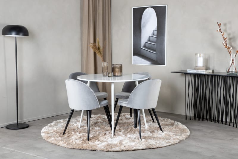 Plaza Matgrupp 100 cm Rund med 4 Velvet stolar - Svart - Products - Möbler - Bord & matgrupp - Matgrupp