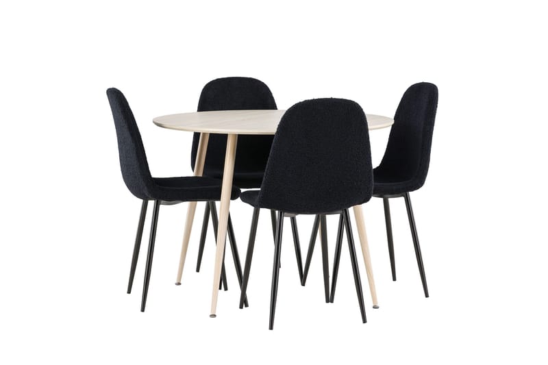 Plaza Matgrupp 100 cm Rund med 4 Polar stolar - Whitewash/Svart - Products - Möbler - Bord & matgrupp - Matgrupp