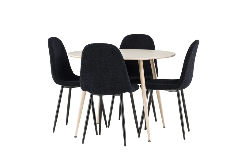 Plaza Matgrupp 100 cm Rund med 4 Polar stolar - Whitewash/Svart - Products - Möbler - Bord & matgrupp - Matgrupp