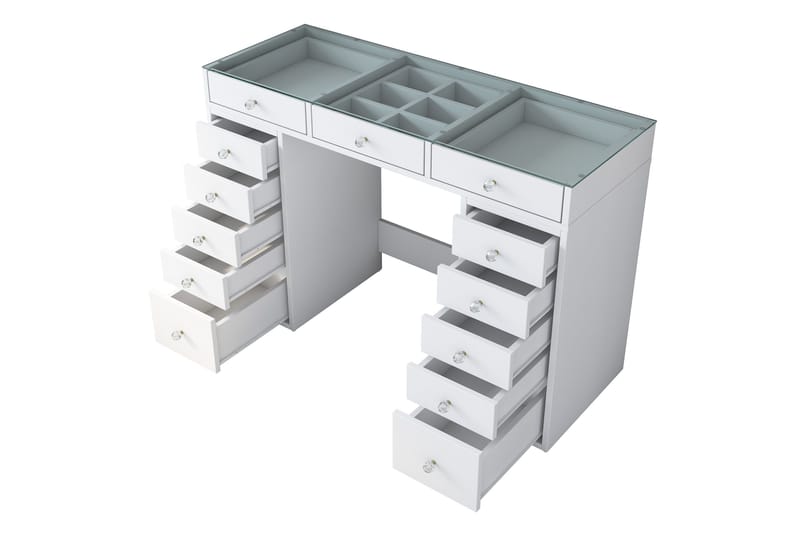 Ramender Sminkbord med förvaring Bordsskiva Glas 120 cm - Vit - Products - Möbler - Bord & matgrupp - Sminkbord & toalettbord