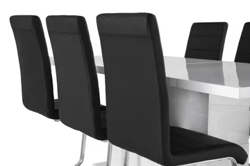Ratliff Matgrupp 180 cm + 6 Stolar Förlängningsbart med illäggsskiva - Vit / Svart Pu / Krom - Products - Möbler - Bord & matgrupp - Matgrupp