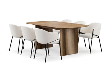 Richeto Matbord 180 cm med 6 Filip Matstolar - Naturlig finish / Vit Bouclé - Products - Möbler - Bord & matgrupp - Matgrupp