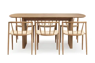 Richeto Matbord 180 cm med 6 Winston Matstolar - Naturlig finish / Beige / Metallben Ek - Products - Möbler - Bord & matgrupp - Matgrupp
