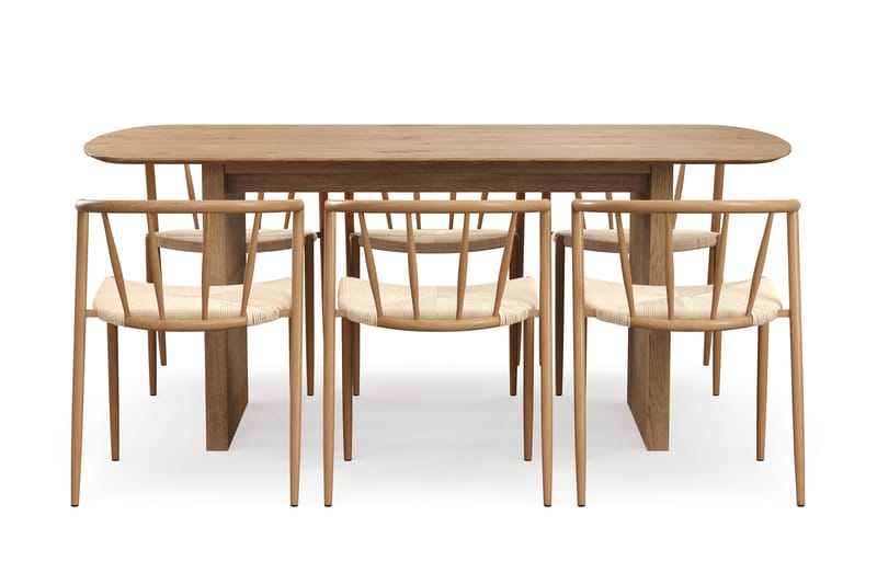 Richeto Matbord 180 cm med 6 Winston Matstolar - Naturlig finish / Beige / Metallben Ek - Products - Möbler - Bord & matgrupp - Matgrupp