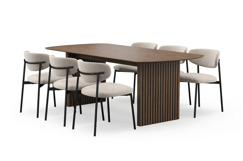 Richeto Matbord 210 cm med 6 Lucy Matstolar, Rökt ek / Greige Bouclé
