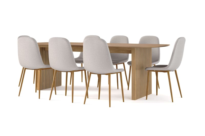 Richeto Matbord 240 cm ek +  8 st Nibe stol grå med ek ben - Natur/Grå - Products - Möbler - Bord & matgrupp - Matgrupp