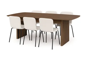 Richeto Matbord 240 cm med 6 Katy Matstolar - Rökt ek / Vit Bouclé - Products - Möbler - Bord & matgrupp - Matgrupp