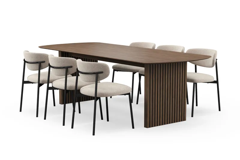 Richeto Matbord 240 cm med 6 Lucy Matstolar, Rökt ek / Greige Bouclé