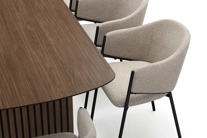 Richeto Matbord 240 cm med 8 Filip Matstolar - Rökt ek / Taupe Bouclé - Products - Möbler - Bord & matgrupp - Matgrupp