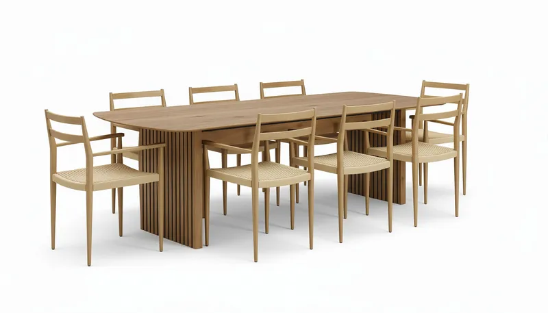 Richeto Matbord 240 cm med 8 st Jamna Karmstolar, Brun
