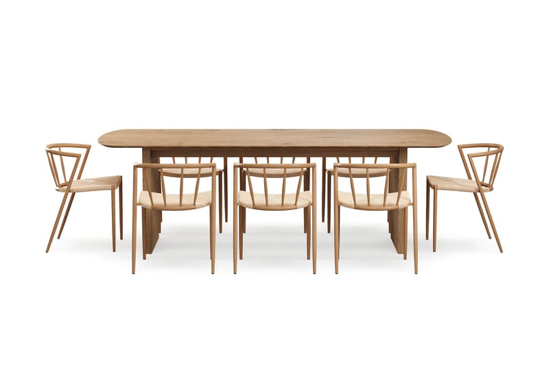 Richeto Matbord 240 cm med 8 Winston Matstolar - Naturlig finish / Beige / Metallben Ek - Products - Möbler - Bord & matgrupp - Matgrupp