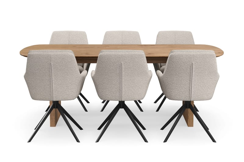 Richeto Matgrupp 210 cm med 6 Torsby Snurrstolar - Naturlig finish/Mörkbeige - Products - Möbler - Bord & matgrupp - Matgrupp