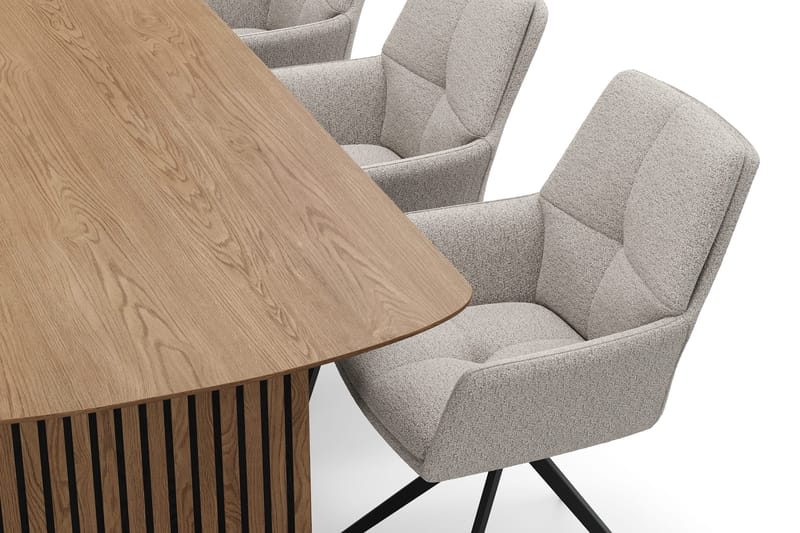 Richeto Matgrupp 210 cm med 6 Torsby Snurrstolar - Naturlig finish/Mörkbeige - Products - Möbler - Bord & matgrupp - Matgrupp