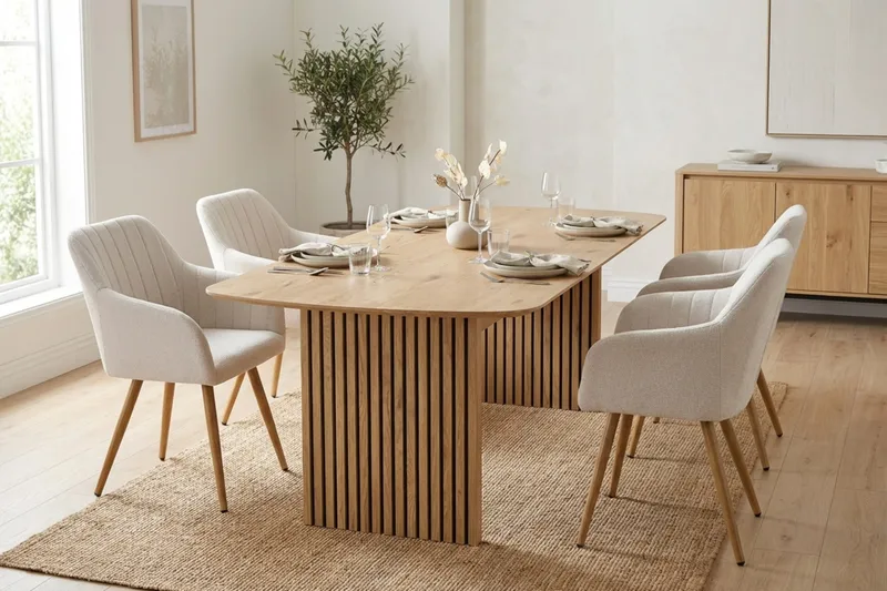 Richeto Matgrupp Ek 180 cm med 6 Filippa Matstolar - Ek/Vit - Products - Möbler - Bord & matgrupp - Matgrupp