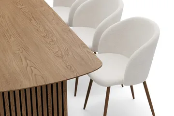 Richeto Matgrupp med 6 Greya Matstolar med Armstöd - Rökt Ek/Vit Bouclé - Products - Möbler - Bord & matgrupp - Matgrupp