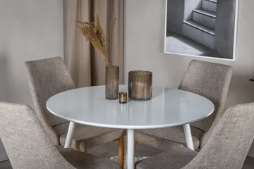 Ridones Matgrupp 100 cm Rund inkl 4 Ludvig Stolar - Vit/Ljusgrå/Ek - Products - Möbler - Bord & matgrupp - Matgrupp