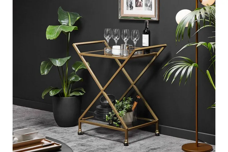Serveringsvagn glas/guld IVERA - Guld - Products - Möbler - Bord & matgrupp - Serveringsvagn & serveringsbord - Rullvagn, rullbord & serveringsbord