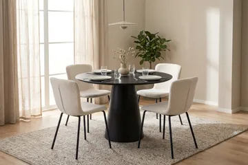 Siena Matgrupp runt 110 cm Svart med 4 Katy Matstolar - Svart - Products - Möbler - Bord & matgrupp - Matgrupp